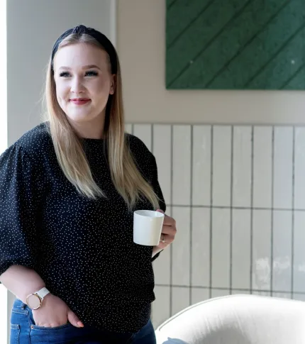happy lady with coffee