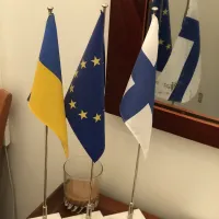 Ukraine, EU, Finland flags